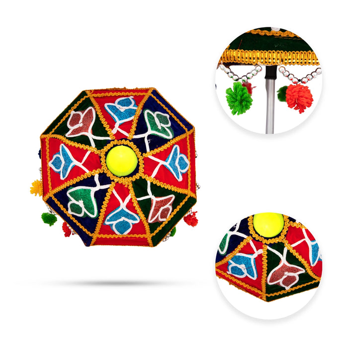 Temple Umbrella - 14 x 10 Inches | Velvet Utsava Umbrella/ Decorative Umbrella for Festival