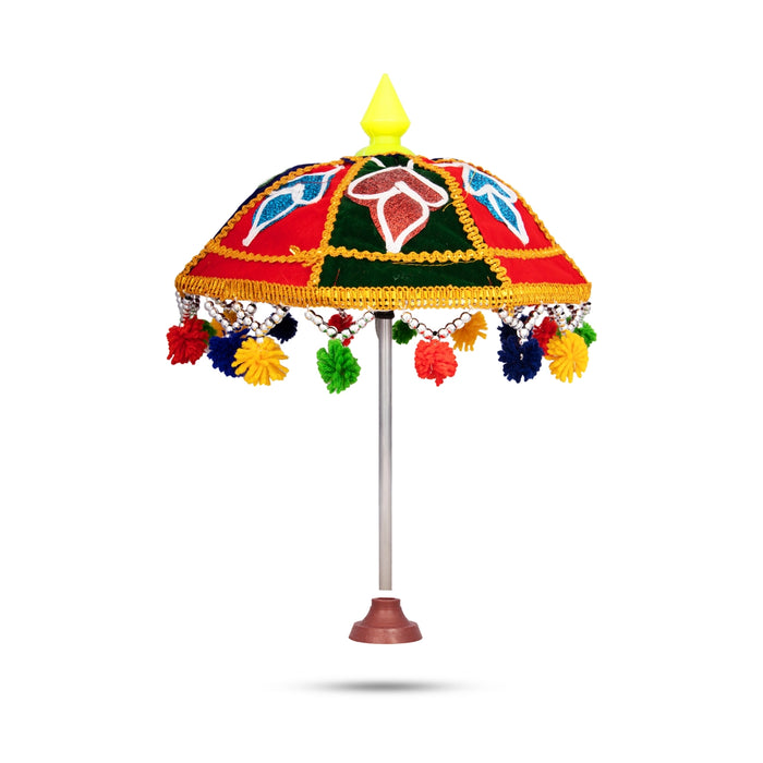 Temple Umbrella - 14 x 10 Inches | Velvet Utsava Umbrella/ Decorative Umbrella for Festival - Temple Decoration