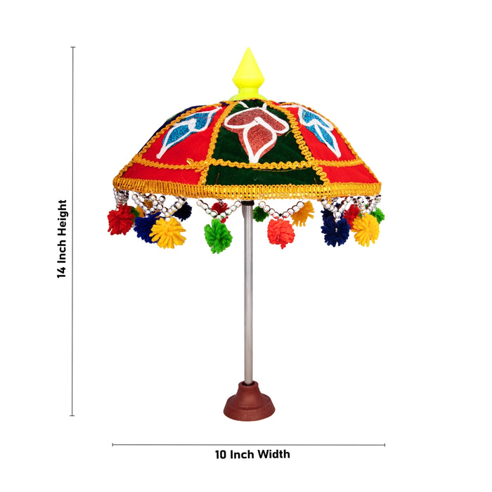 Temple Umbrella - 14 x 10 Inches | Velvet Utsava Umbrella/ Decorative Umbrella for Festival