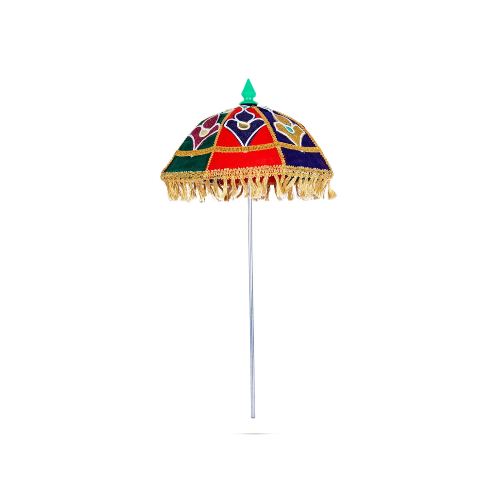 Temple Umbrella - 9 x 14 Inches | Velvet Utsava Umbrella/ Decorative Umbrella for Festival