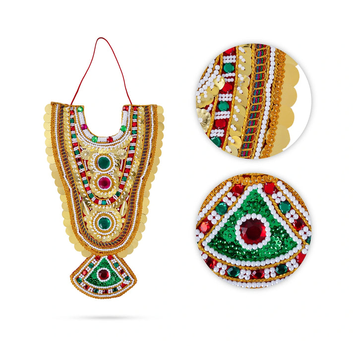 Muthangi - 18 x 11 Inches | Pearl With Stone Design Necklace/ Artificial Jewelry for Deity - Neck & Body Accessories