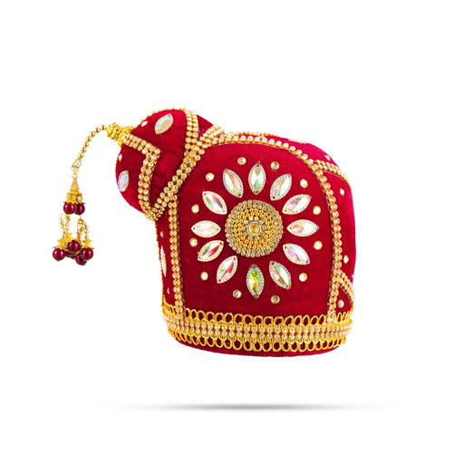 Andal Crown - 5.5 x 4 Inches | Velvet Kireedam/ Stone Kiridam/ Mukut for Deity Decor - Head & Face Accessories