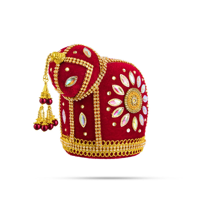 Andal Crown - 5.5 x 4 Inches | Velvet Kireedam/ Stone Kiridam/ Mukut for Deity Decor - Head & Face Accessories