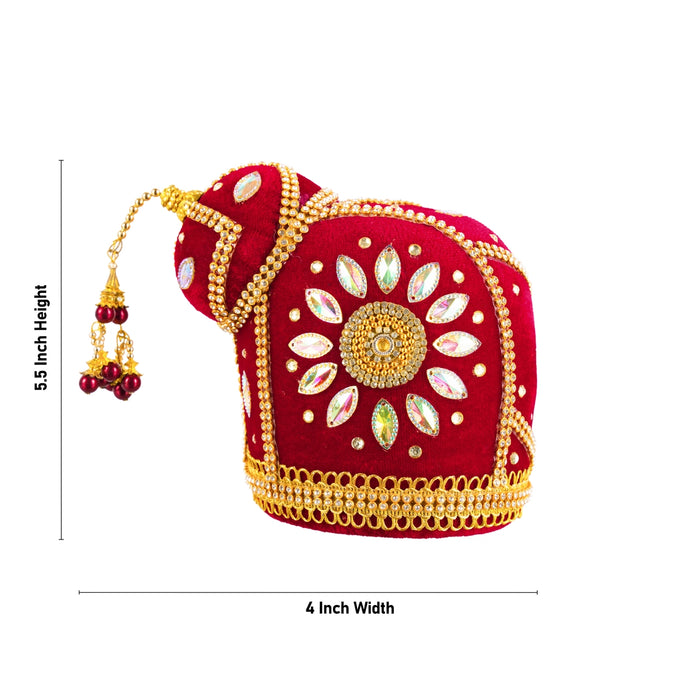 Andal Crown - 5.5 x 4 Inches | Velvet Kireedam/ Stone Kiridam/ Mukut for Deity Decor - Head & Face Accessories