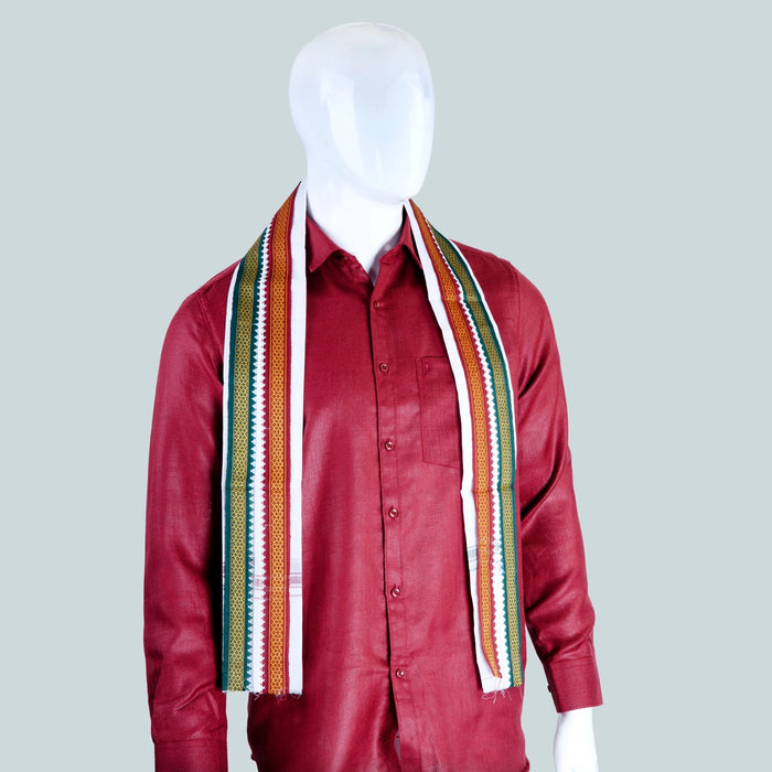 White Towel - 4 Yards | Cotton Angavastram/ Mayilkan Border Design Thundu/ Kasavu Shawl for Men - Shawls & Towels