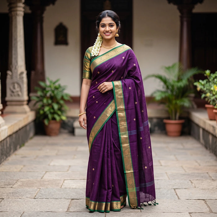 Chettinad Checked Cotton Saree - 12 Mtr | Handloom Saree/ Jari Border Design Traditional Saree for Women
