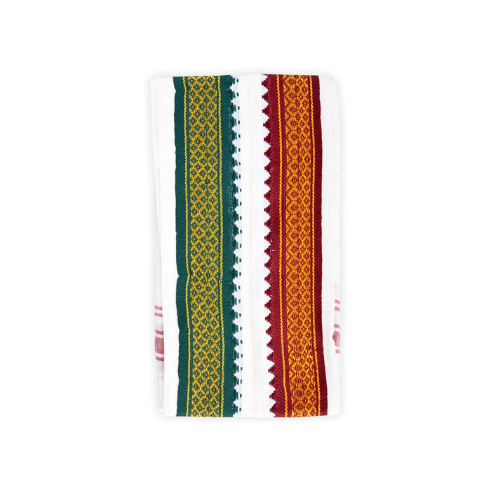 Towel - 2 Muzham | Half White Angavastram/ Mayilkan Border Design Thundu/ Kasavu Shawl for Men - Shawls & Towels