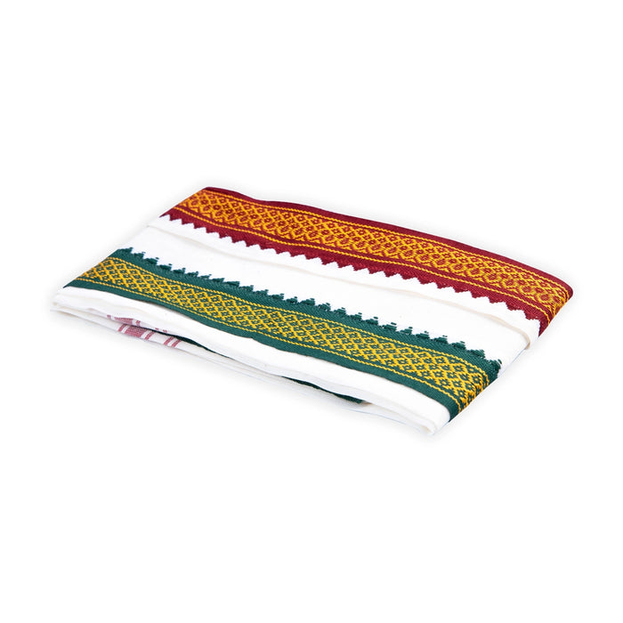 Towel - 2 Muzham | Half White Angavastram/ Mayilkan Border Design Thundu/ Kasavu Shawl for Men - Shawls & Towels