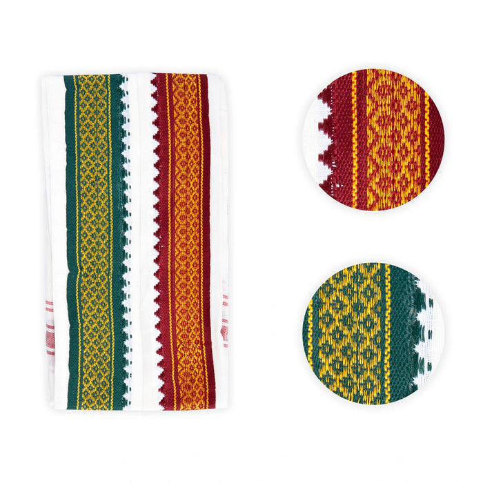 Towel - 2 Muzham | Half White Angavastram/ Mayilkan Border Design Thundu/ Kasavu Shawl for Men - Shawls & Towels