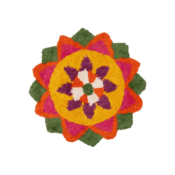 Rangoli Mat - 15 x 15 Inches | Flower Design Muggu Mat/ Rangoli Floor Mat - Kolam & Rangoli