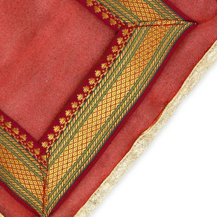Pooja Aasan - 9 x 13 Inches | Satin Pooja Mat/ Jari Design Pooja Aasan Mat for Deity - Pooja Aasan & Bajot & Pooja Mat