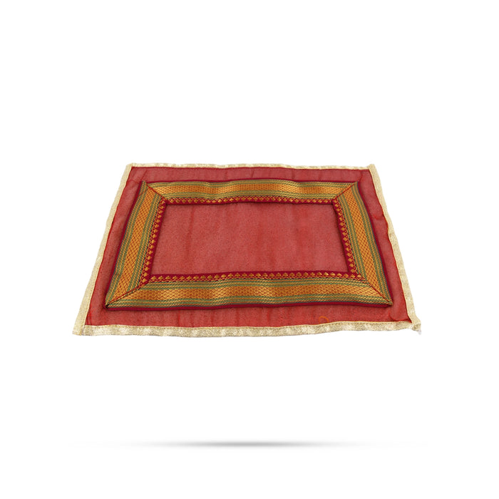 Pooja Aasan - 9 x 13 Inches | Satin Pooja Mat/ Jari Design Pooja Aasan Mat for Deity - Pooja Aasan & Bajot & Pooja Mat