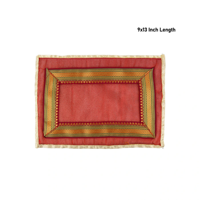 Pooja Aasan - 9 x 13 Inches | Satin Pooja Mat/ Jari Design Pooja Aasan Mat for Deity - Pooja Aasan & Bajot & Pooja Mat