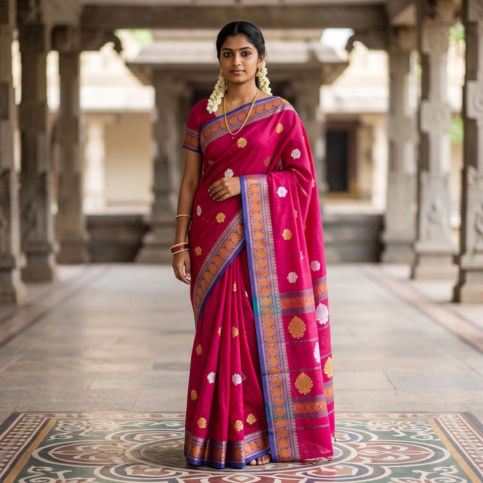Saree - 13 Mtrs | Cotton Saree/ Handloom Saree/ Jarigai Print Traditional Saree for Women