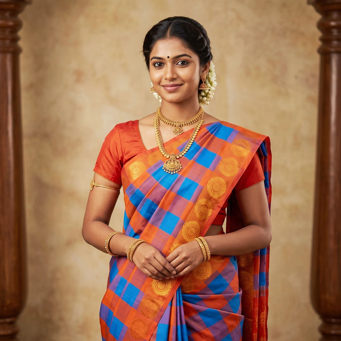 Cotton Saree - 14 Mtrs | Jarigai Print Kattam Saree/ Traditional Saree/ Handloom Saree for Women