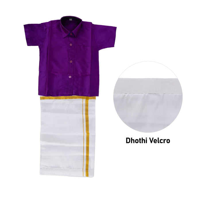 Veshti Shirt With Towel Set | Dhoti Thundu/ Velcro Type Vesti Sattai Angavastram For Pooja And Ceremonies - Veshti & Dhoti