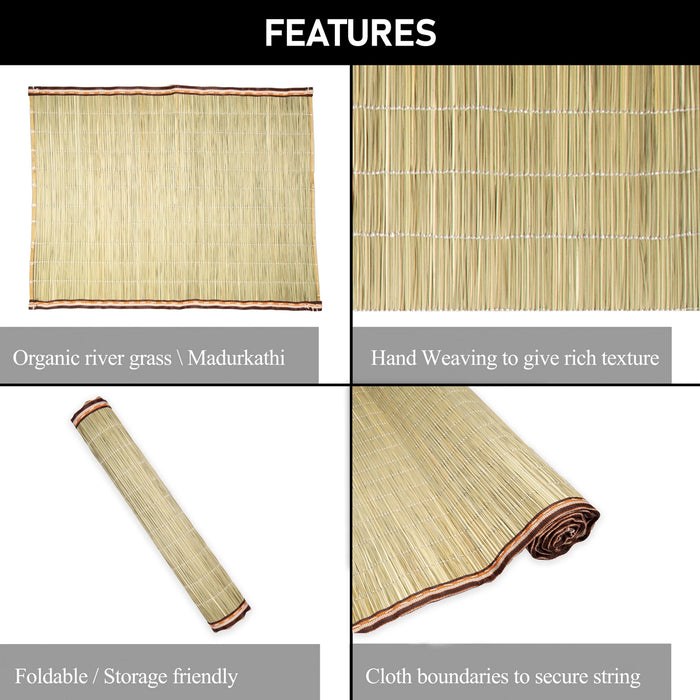 Darbasanam with Border - 2.5 x 2 Feet | Handmade Korai Pai/ Yoga Mat for Meditation - Yoga Mat & Aasan