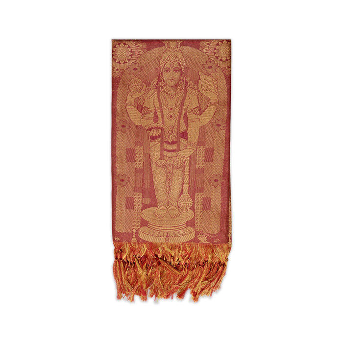 Shawls - 2 Mtrs | Silk Cloth Ponnada Shawl / Guruvayurrapan Design Ponnada Cloth For Pooja Decor - Shawls & Towels