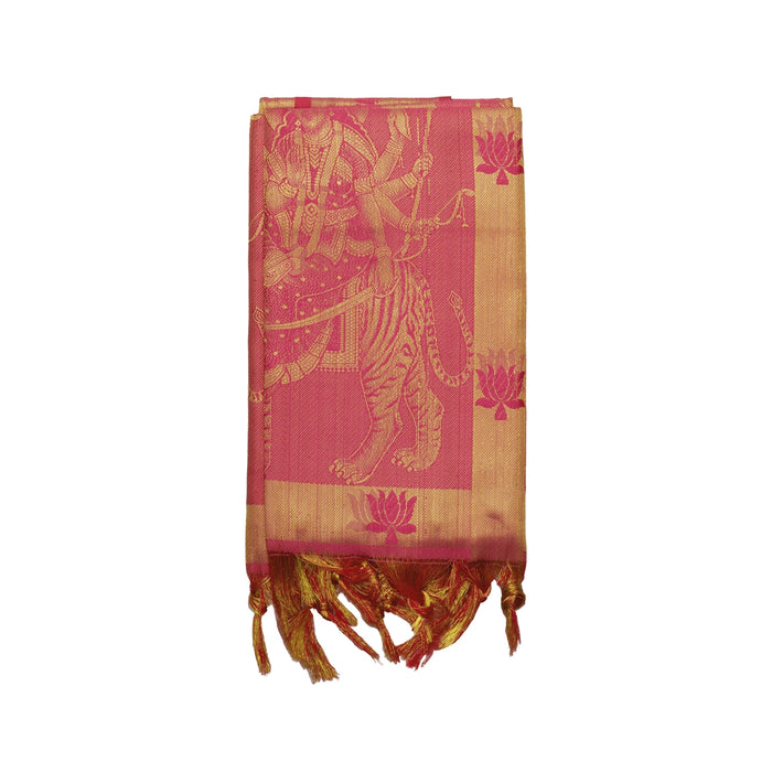 Shawls - 2 Mtrs | Silk Cloth Ponnada Shawl / Durga Devi Design Ponnada Cloth For Pooja Decor - Shawls & Towels