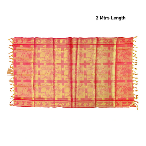 Shawls - 2 Mtrs | Silk Cloth Ponnada Shawl / Durga Devi Design Ponnada Cloth For Pooja Decor - Shawls & Towels