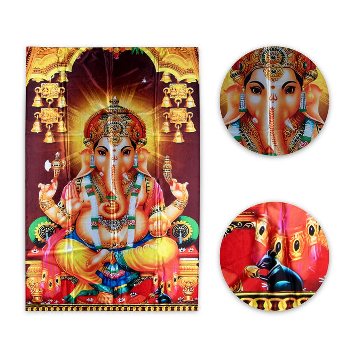 Digital Screen - 4 x 6 Feet | Ganesha Printed Curtain/ Vinayagar Printed Digital Screen for Pooja Room