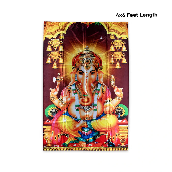 Digital Screen - 4 x 6 Feet | Ganesha Printed Curtain/ Vinayagar Printed Digital Screen for Pooja Room