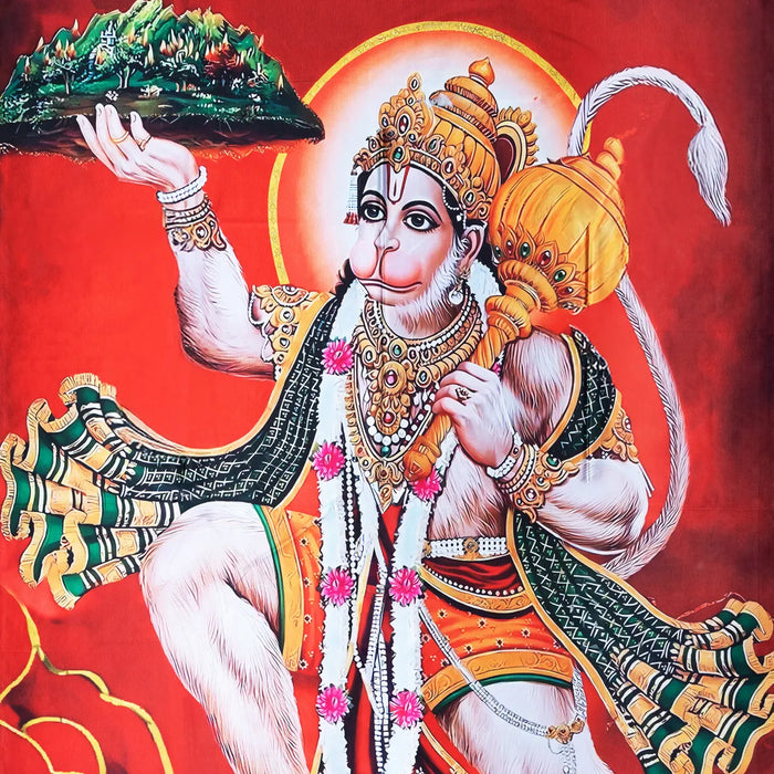 Hanuman Murti Design Pooja Screen - 4 X 6 Feet | Puja Curtain/ Temple Screen/ Decorative Curtain For Pooja Room