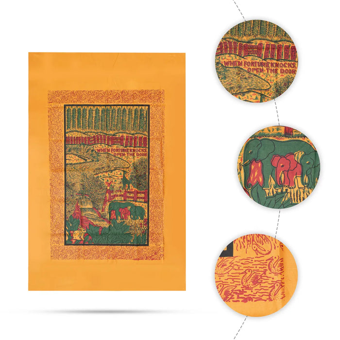 Scenery Design Pooja Screen- 60 X 43 Inches | Cotton Curtain/ Temple Screen/ Decorative Curtain For Pooja Room