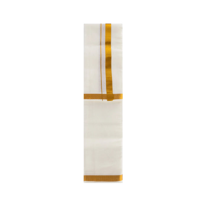 Angavastram - 1.8 Mtrs | Half White Colour Thundu/ Vip Jari 60k Border Towel/ Gamcha/ Kasavu Shawl For Men