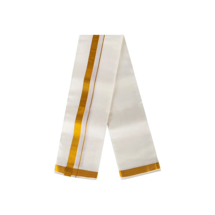 Angavastram - 1.8 Mtrs | Half White Colour Thundu/ Vip Jari 60k Border Towel/ Gamcha/ Kasavu Shawl For Men