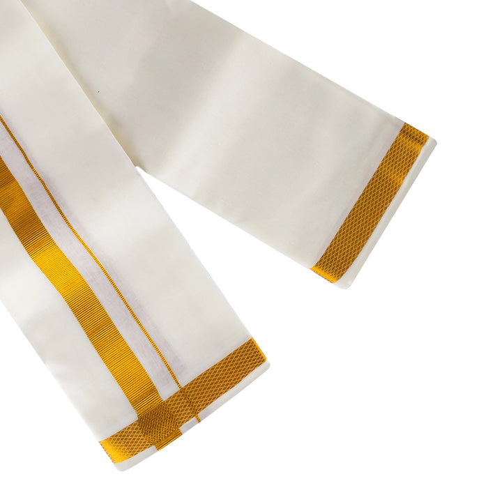 Angavastram - 1.8 Mtrs | Half White Colour Thundu/ Vip Jari 60k Border Towel/ Gamcha/ Kasavu Shawl For Men
