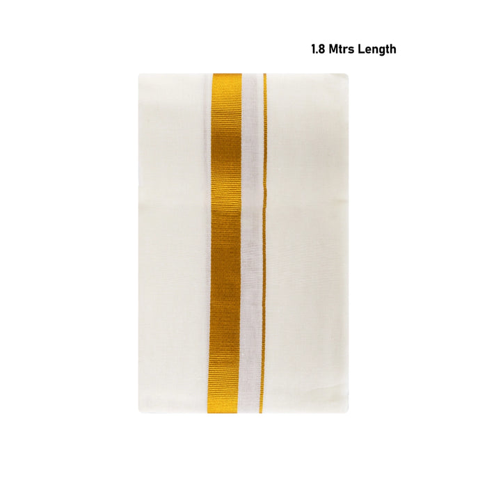 Angavastram - 1.8 Mtrs | Half White Colour Thundu/ Vip Jari 60k Border Towel/ Gamcha/ Kasavu Shawl For Men