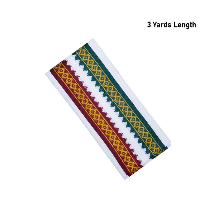 Towel - 3 Yards | Thalapathi Border Angavastram/ White Gamcha/ Thundu For Traditional Dressing - Shawls & Towels