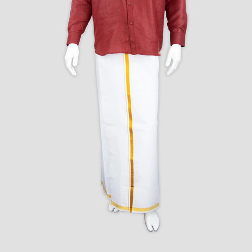 Veshti - 2 Mtrs | White Colour Vesti/ Royal Gold King With Jari Border Dhoti for Men - Veshti & Dhoti