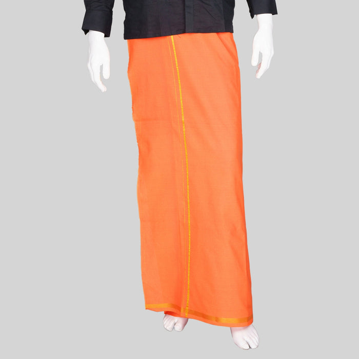 Veshti - 2 Mtrs | Jari Border Dhoti/ Orange Colour Vesti for Men - Veshti & Dhoti