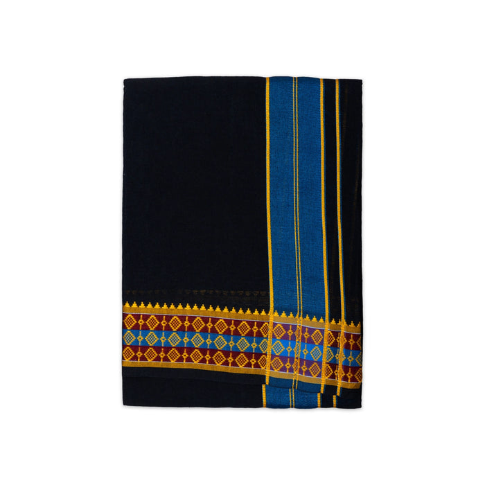 Cotton Veshti - 2 Mtrs | Rudraksha Border Dhoti/ Black Colour Vesti/ Traditional Dhothi for Men