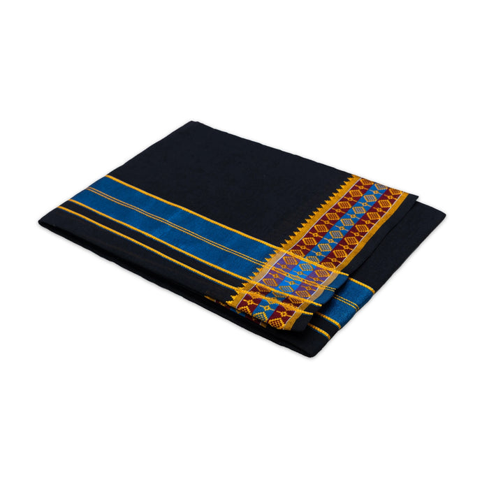 Cotton Veshti - 2 Mtrs | Rudraksha Border Dhoti/ Black Colour Vesti/ Traditional Dhothi for Men