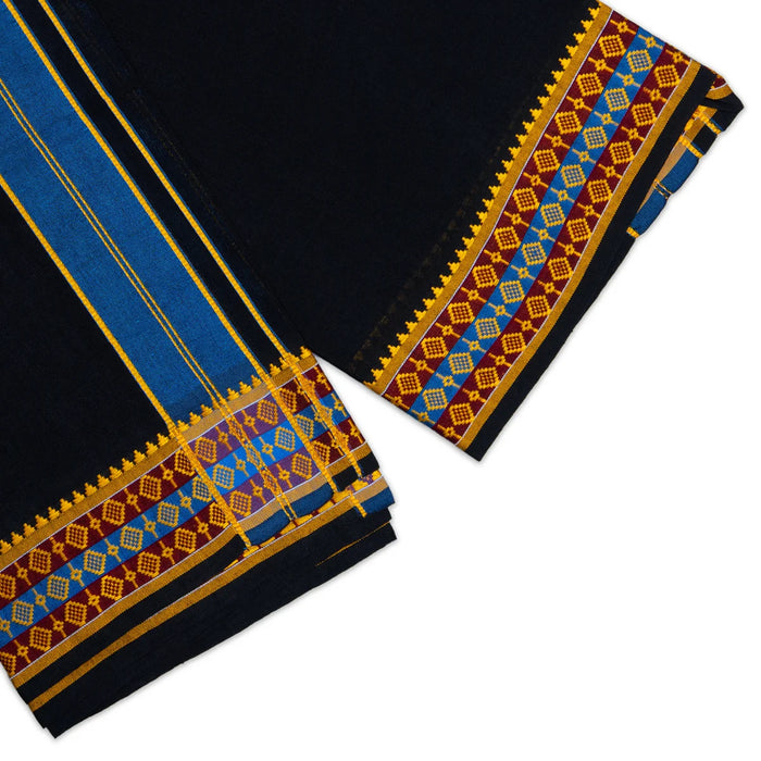 Cotton Veshti - 2 Mtrs | Rudraksha Border Dhoti/ Black Colour Vesti/ Traditional Dhothi for Men