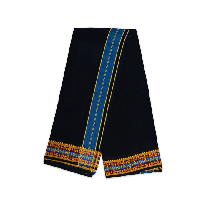 Cotton Veshti - 2 Mtrs | Rudraksha Border Dhoti/ Black Colour Vesti/ Traditional Dhothi for Men