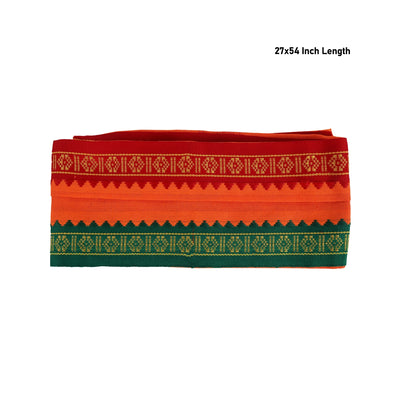 Towel - 27 x 54 Inches | Orange Colour Angavastram/ Mla Design Border Kasavu Shawl for Men