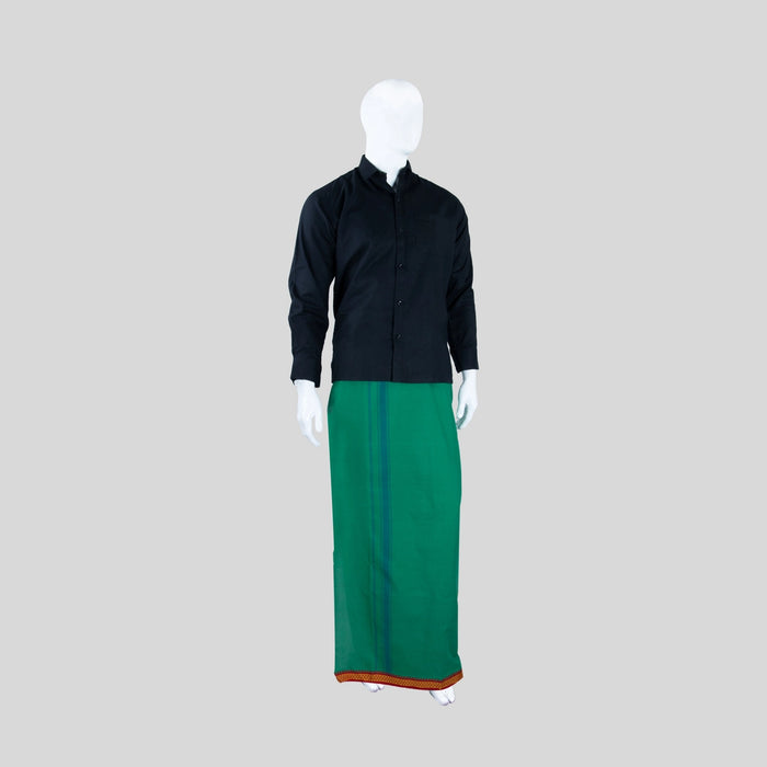 Cotton Veshti - 2 Mtrs | Green Colour Dhoti / Thalapathi Border Vesti for Men