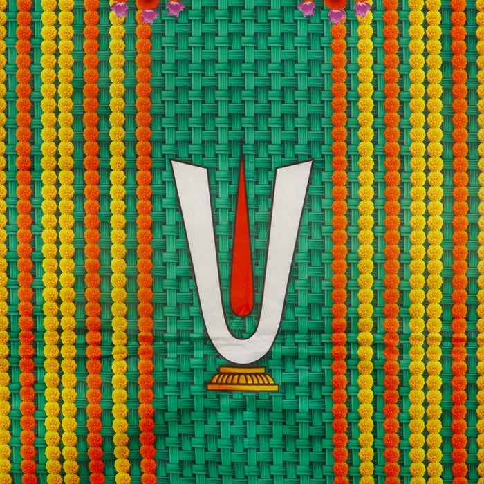 Satin Screen - 8 x 5 Feet | Shank Chakra Nama Curtain for Pooja Room - Deity Curtain