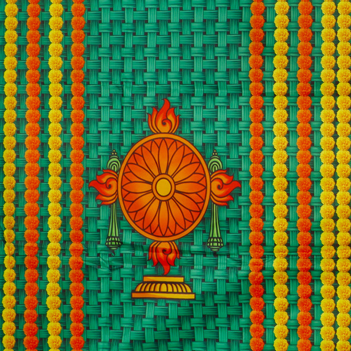 Satin Screen - 8 x 5 Feet | Shank Chakra Nama Curtain for Pooja Room - Deity Curtain