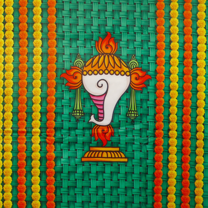 Satin Screen - 8 x 5 Feet | Shank Chakra Nama Curtain for Pooja Room - Deity Curtain