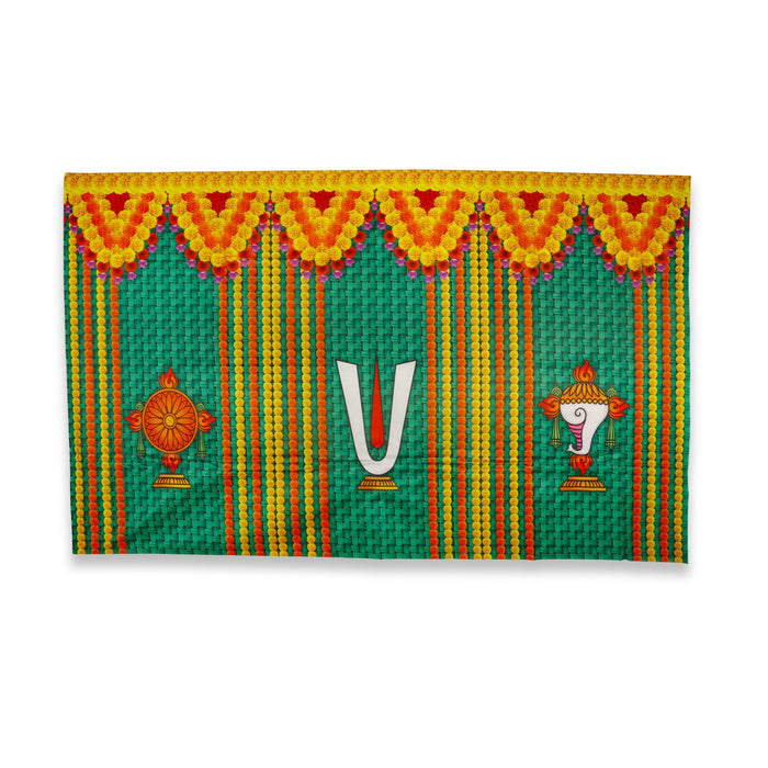 Satin Screen - 8 x 5 Feet | Shank Chakra Nama Curtain for Pooja Room - Deity Curtain