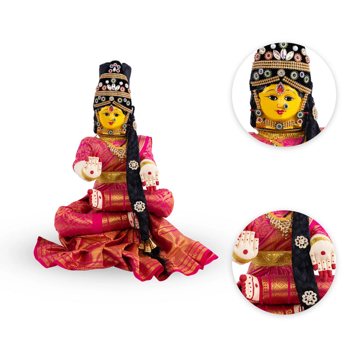 Ammavari Vigraham - 17 x 11 Inches | Ammavari Idol With Face/ Decorated Ammavari Stand for Varalakshmi Vratam - Neck & Body Accessories