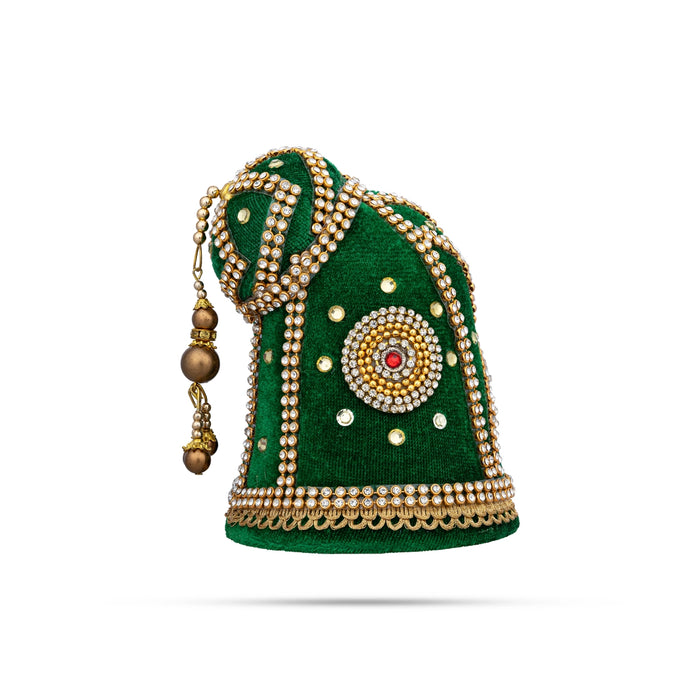 Andal Crown - 4 x 3.5 Inches | Stone Kiridam/ Velvet Kireedam/ Mukut for Deity Decor - Head & Face Accessories