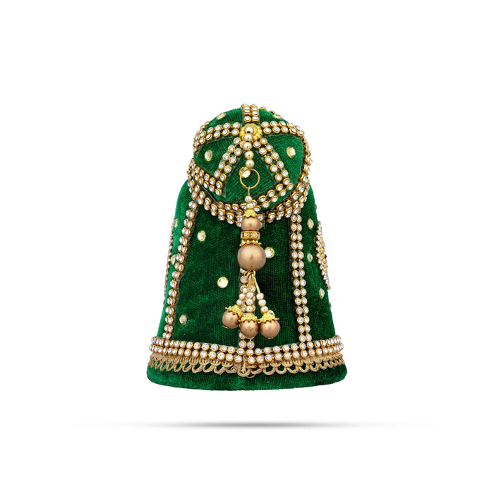 Andal Crown - 4 x 3.5 Inches | Stone Kiridam/ Velvet Kireedam/ Mukut for Deity Decor - Head & Face Accessories