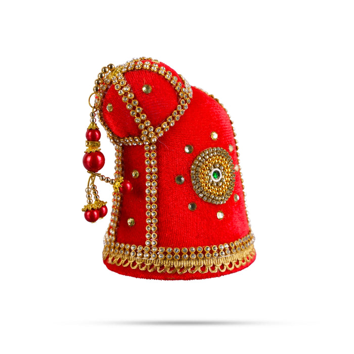 Andal Crown - 4 x 3.5 Inches | Stone Kiridam/ Velvet Kireedam/ Mukut for Deity Decor - Head & Face Accessories