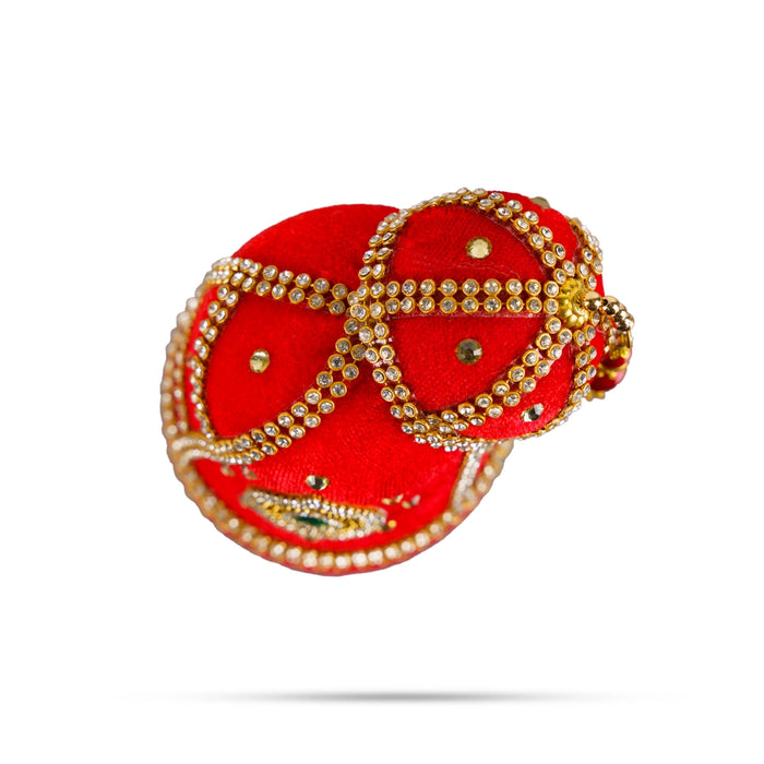 Andal Crown - 4 x 3.5 Inches | Stone Kiridam/ Velvet Kireedam/ Mukut for Deity Decor - Head & Face Accessories